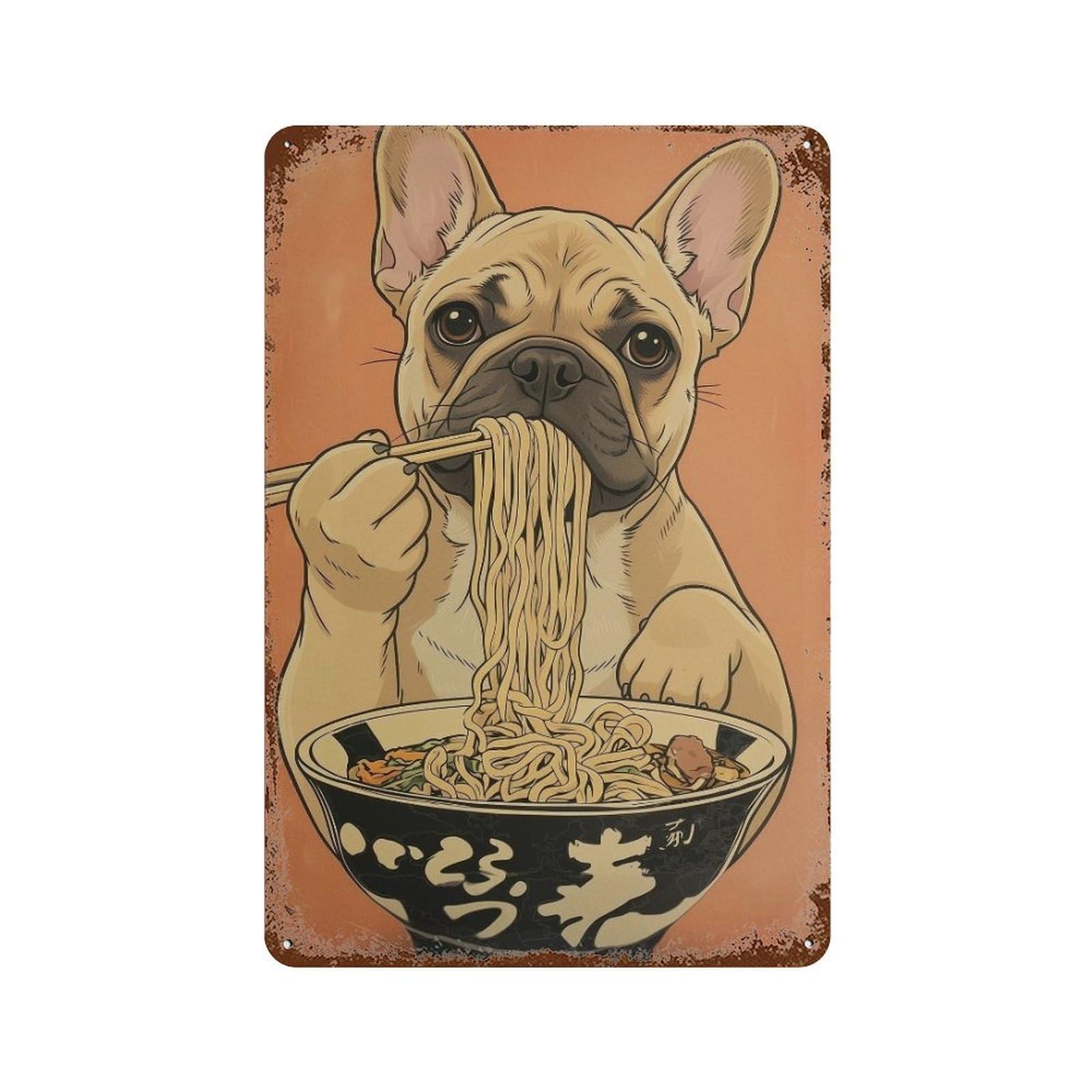 xiaoxiaoshen French Bulldog & Ramen Wall Art Wall Decor Art Metal Tin Poster Modern Home Decor Art Home Bar Shop Decorations Vintage Sign 30x20cm