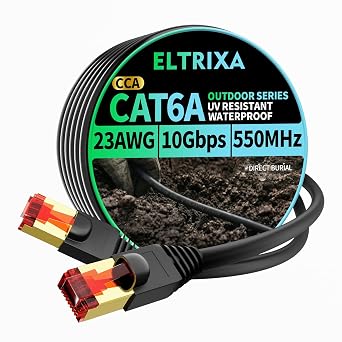 Cat6A Ethernet Cable 30FT, Outdoor Direct Burial 23AWG High Speed Up to 10Gbps, LLDPE UV-Resistant Waterproof Jacket, CCA RJ45 Network Internet Cable - Black