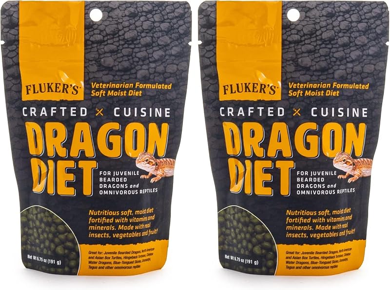 Alimento para Dragão-Barbudo Juvenil e Répteis Onívoros Fluker's Crafted Cuisine com Insetos, Frutas e Vegetais — Pacote com 2 de aproximadamente 191 g