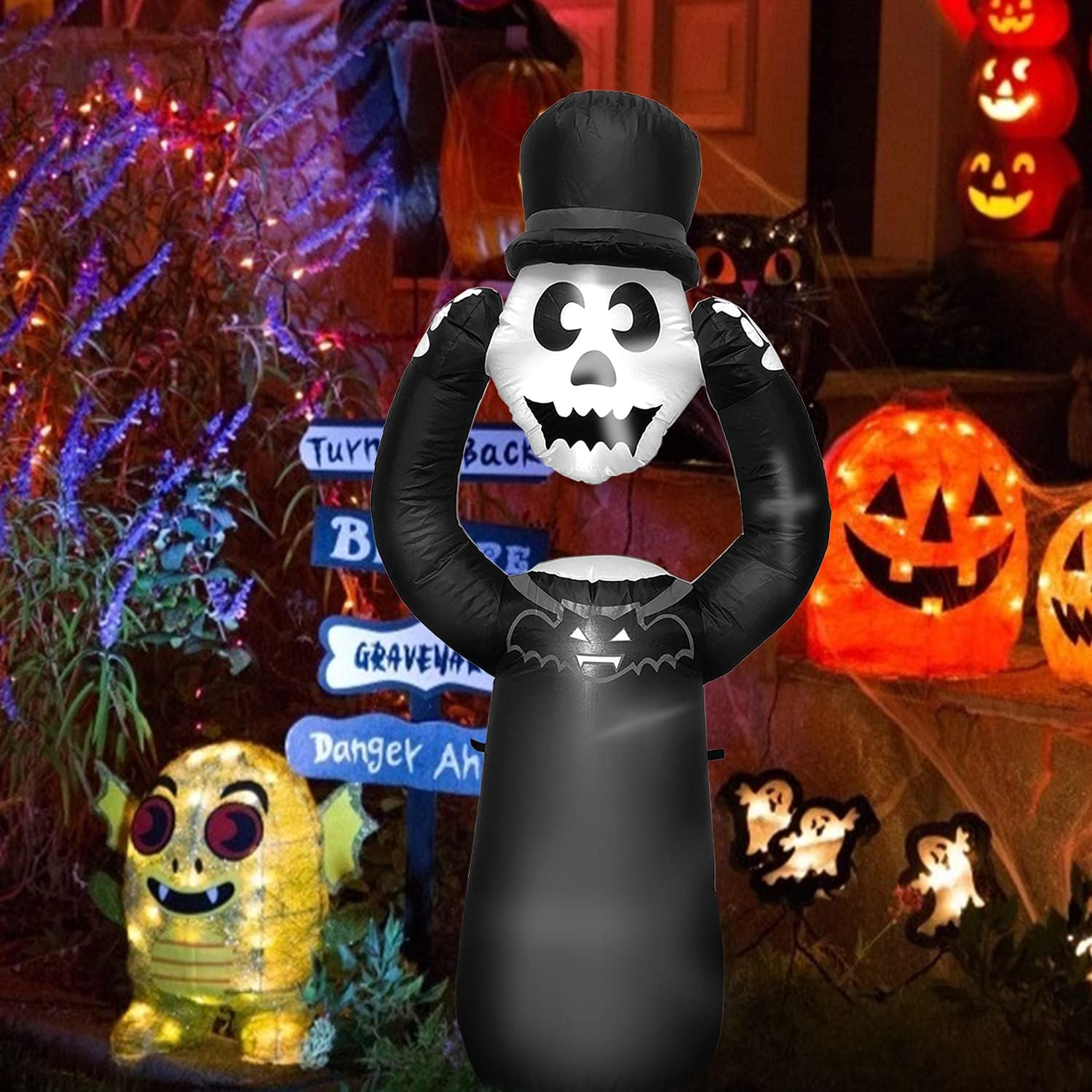 Inflatable Halloween Decorations Outdoor - 6 Ft Tall Skull Skeletons Ghost Grim Reaper Blow Up Yard Decoration Clearance with LED Lights Built-in for Holiday/Party/Yard/Garden with Stakes Tethers : Patio, Lawn & Garden