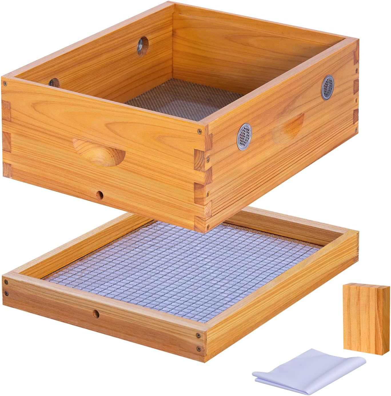 BeeCastle 8 Frame Beehive Candy Board and Quilt Box Combo Set, Assembled Candy Board Feeder for Bees, Beehive Quilt Box for Moisture Control Bees Winterizing Bee Hives
