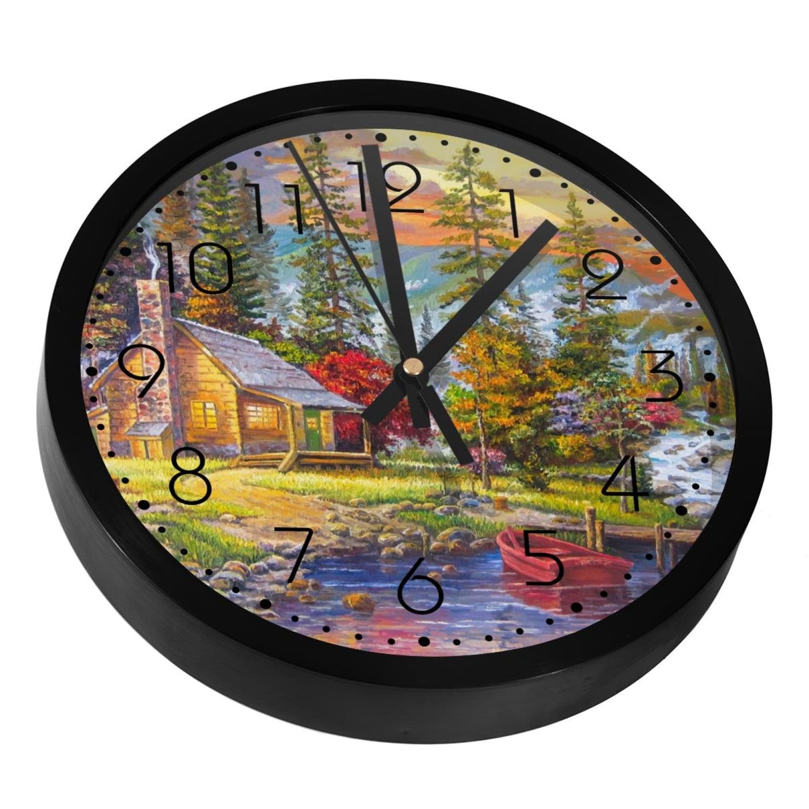 Horloge murale silencieuse à piles coucher de soleil sur le lac