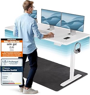 CLOUVOU ProDesk Höhenverstellbarer Schreibtisch elektrisch 160x80cm [TESTSIEGER] Dual-Motor Schreibtisch höhenverstellbar elektrisch | Elektrischer Schreibtisch mit Memory, 2X USB & Kabelversteck