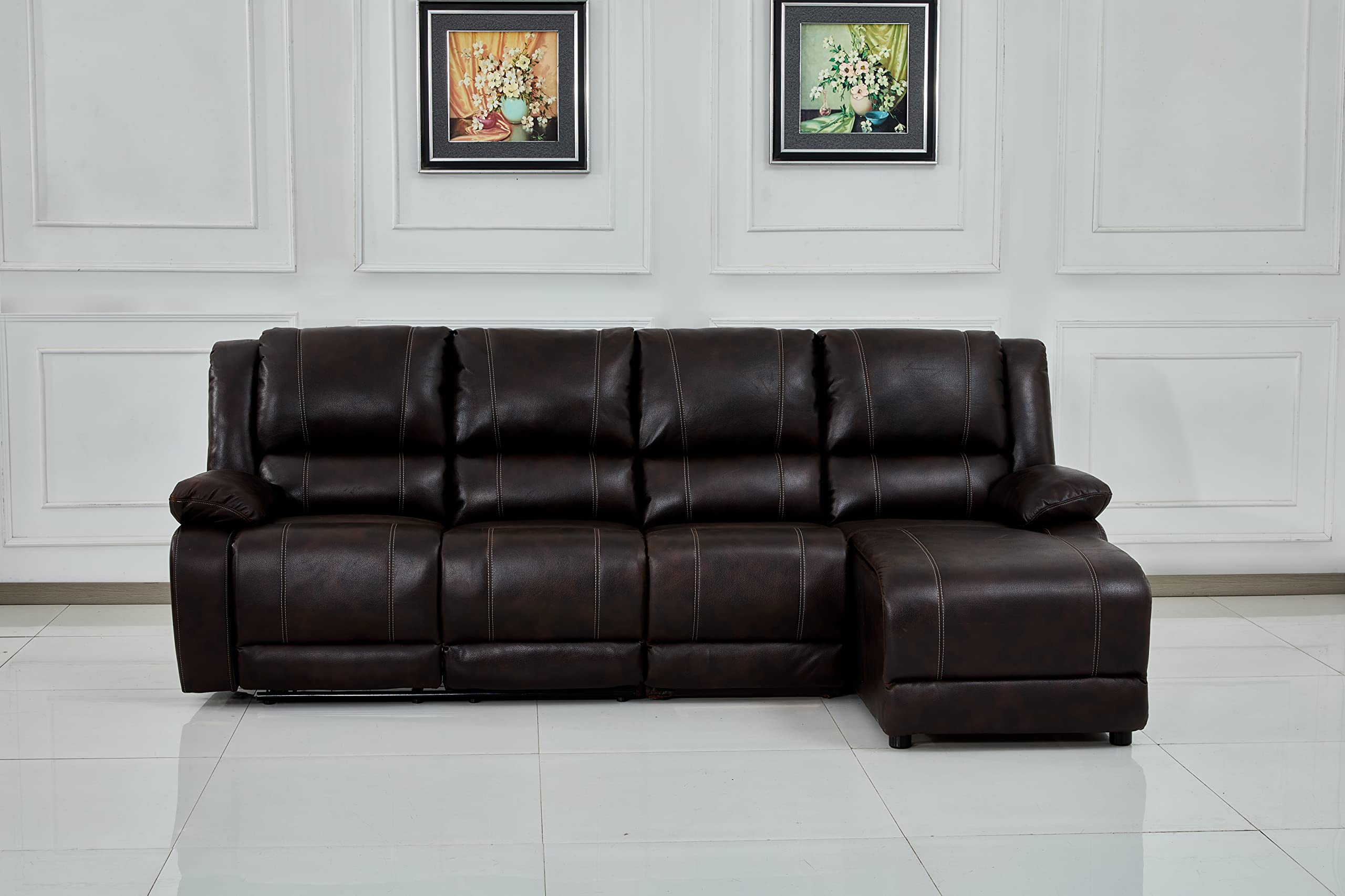 Condition photo showing New/Like New for betsy furniture bonded leather brown modular reclining sectional 8061 (brown, extra seat)