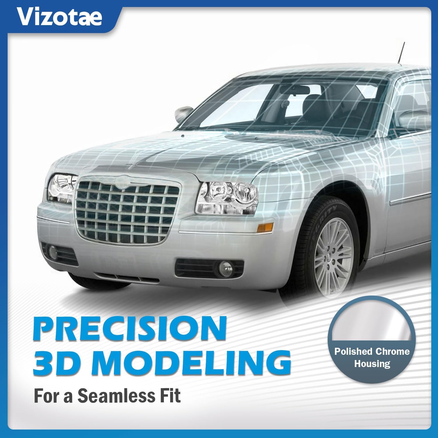 Headlights Assembly for 2005-2010 Chrysler 300 Trims Only 4-Dr Halogen Headlamp Replacement, High/Low Beam with Bulbs, Driver & Passenger Side