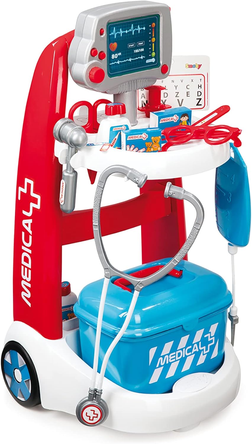 Assembled Smoby Roleplay Doctor Playset Cart with accessories