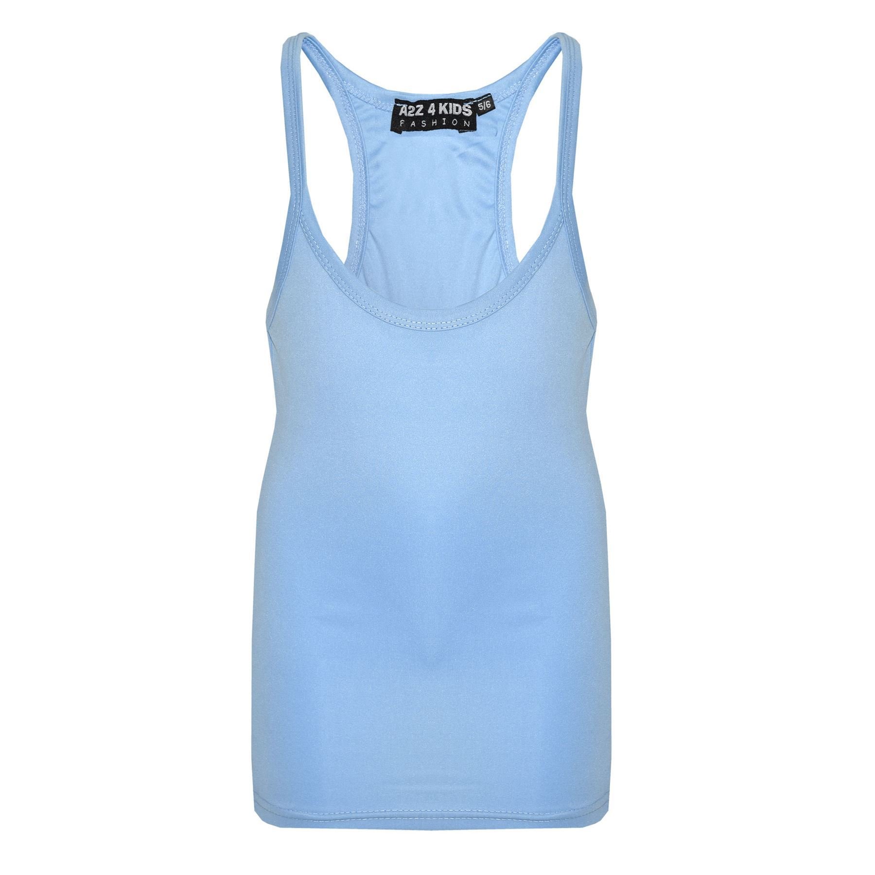 Kids Girls Childrens Vest Top - Racer Vest Sky Blue 11-12