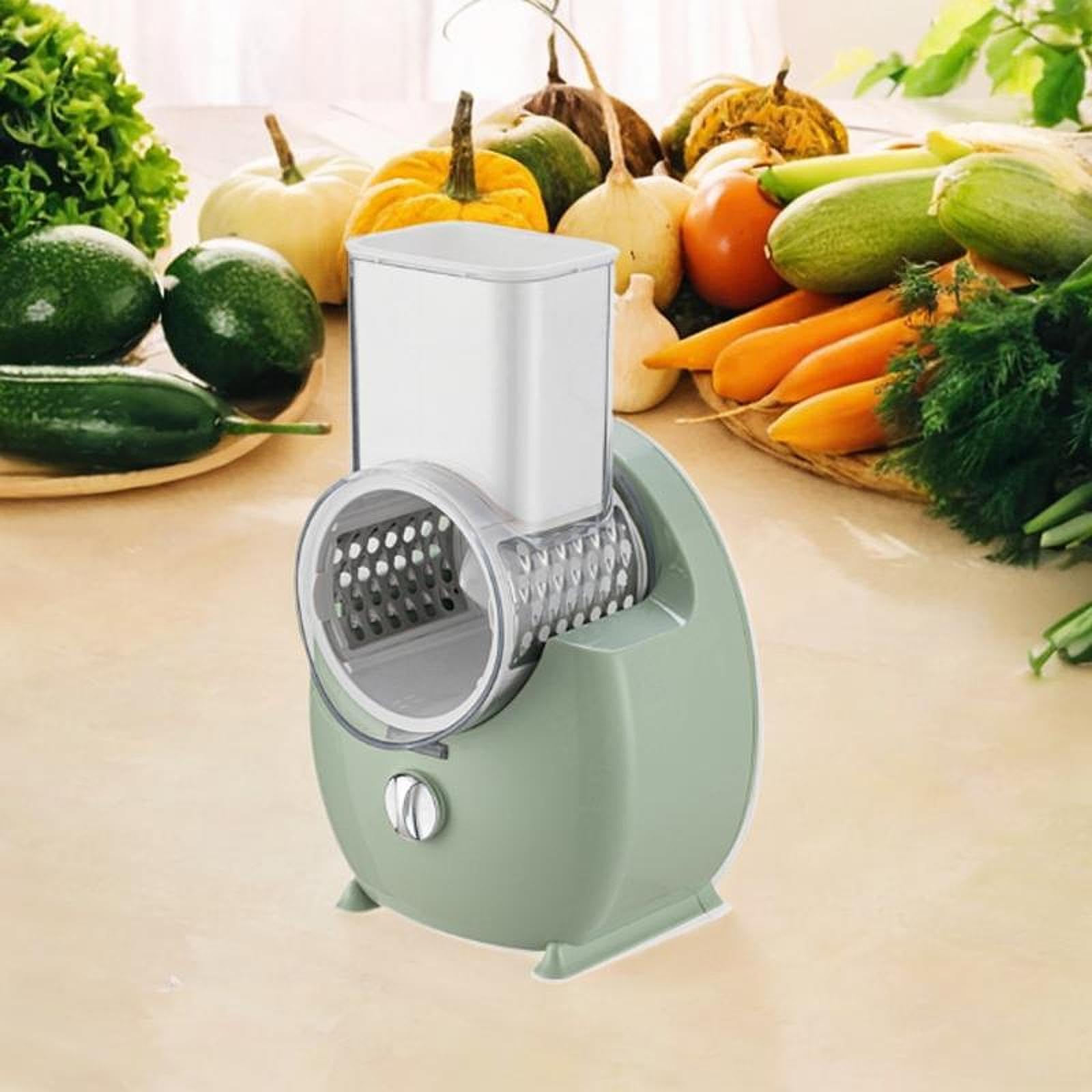 Fenteer Grattugia elettrica per Formaggio Affettatrice per Verdure con da 3 Pezzi Trituratore a Tamburo Rotante Multifunzionale per Carote e cetrioli, Verde