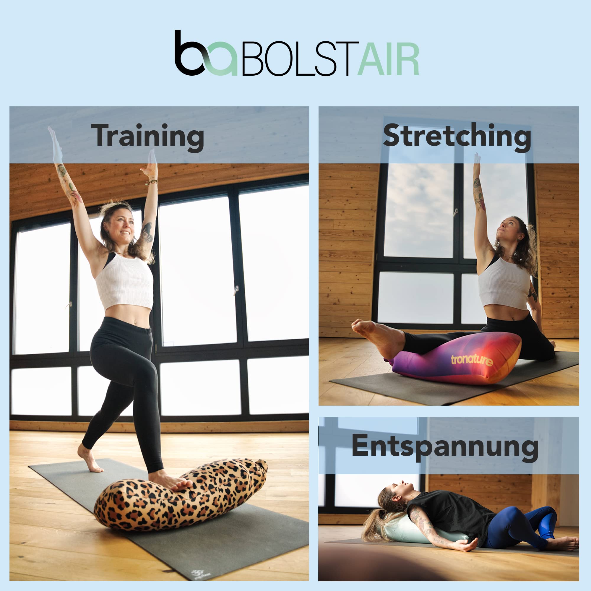 BOLSTair® Aufblasbares Yogabolster Meditationskissen Reisekissen aus nachhaltigen Materialien in Deutschland hergestellt mit patentiertem Pumpmechanismus