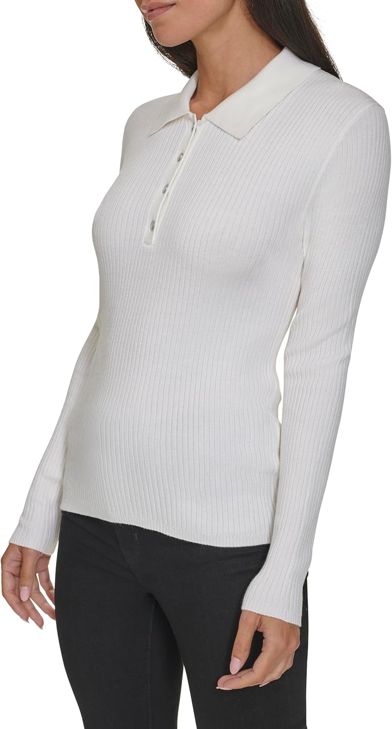 Calvin Klein Women's Long Sleeve Collar Button Up Sweater