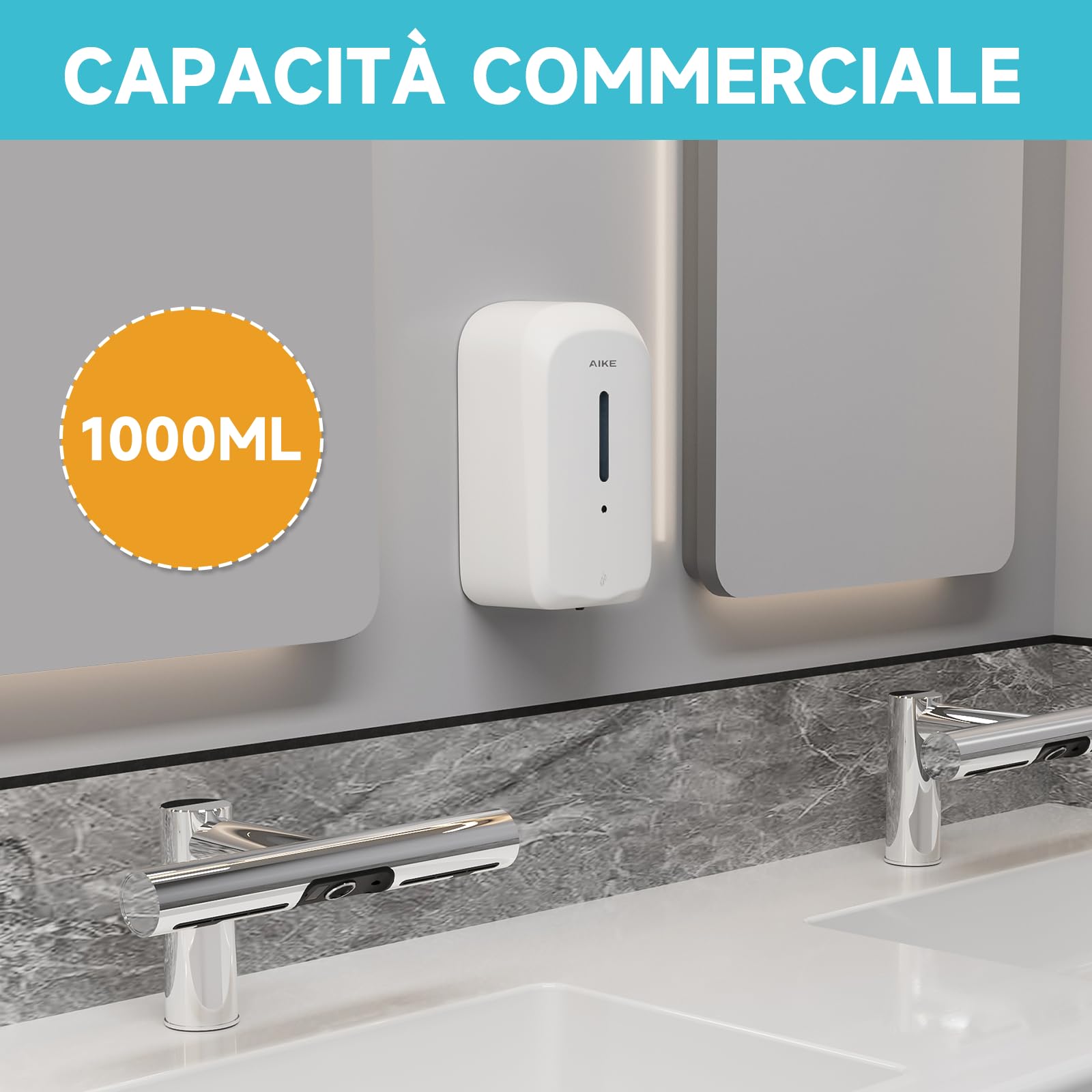 AIKE 1000 ML Distributore Automatico Di Sapone A Parete, Design A Prova Di Manomissione Per Uso Pubblico E Commerciale, AK1226S
