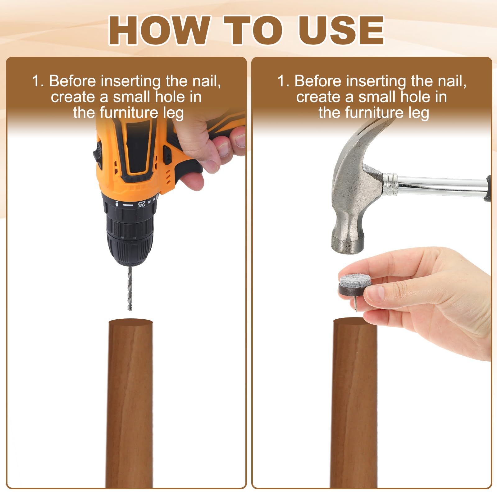 PATIKIL 14 Mm Nail-on Felt Pads, 72 Pcs Round Felt Furniture Sliders Pads Heavy Duty Floor Protectors For Wooden Chair Sofa Cabinet Table Leg Feet Hardwood Floors, Black - View #3