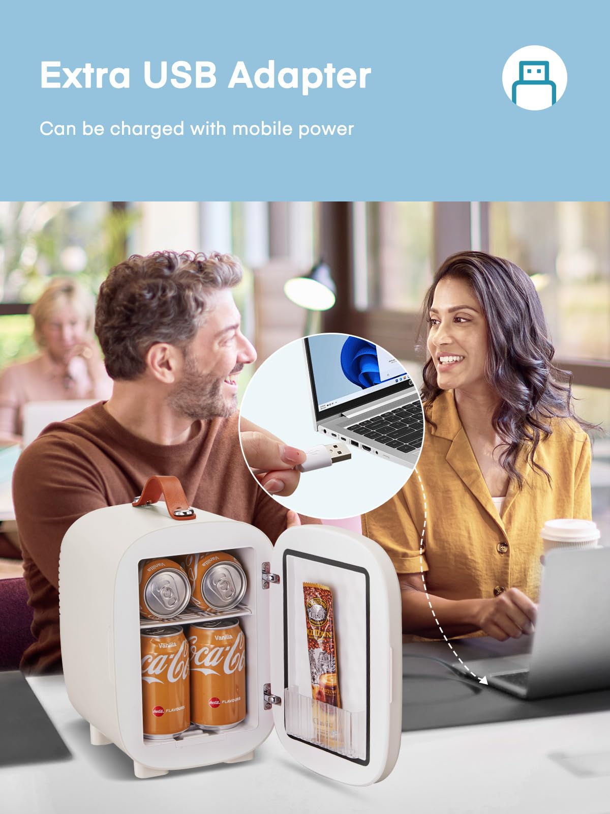 FOHERE Mini Frigo 5L, Frigorifero Piccolo Con Presa USB, Portatile 220V CA/12V CC, per Ufficio, Dormitorio, Auto,Cosmetici, Bevande, Frutta