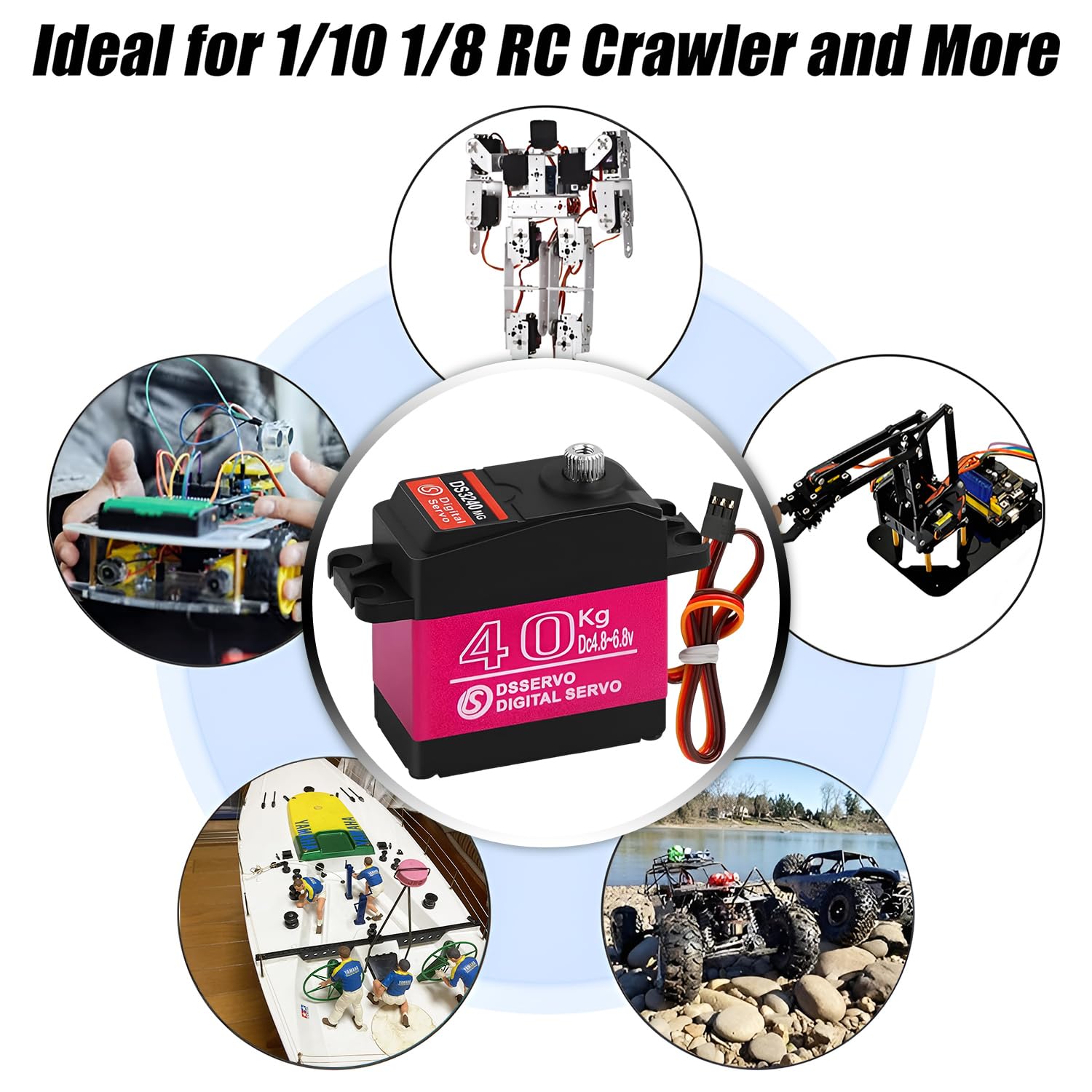 Servo digitale ad alta coppia, 40 kg, parti RC per auto RC in scala 1/10, 4x4, 4x4, VXL, TRX-4, SCX10 III, Everest-10, sterzo RC Servo impermeabile (2 pezzi, 40 kg-270 gradi)