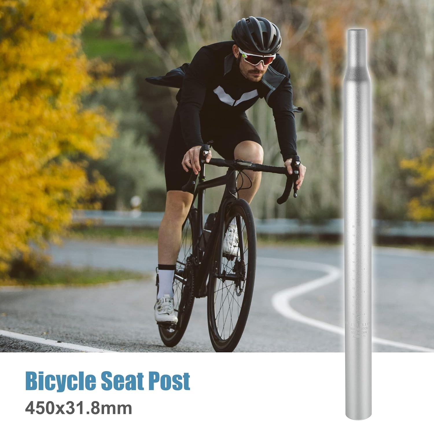 X AUTOHAUX Bicycle Seat Post Aluminum Alloy Seat Tube with Scale Mark Silver Tone Universal for MTB Mountain Bike
