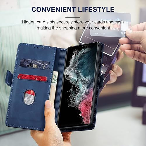 Miniatura 6 de Jasonyu Funda tipo cartera con tapa para Samsung Galaxy S22 Ultra 5G, funda magnética de cuero con tarjetero, función atril, funda protectora