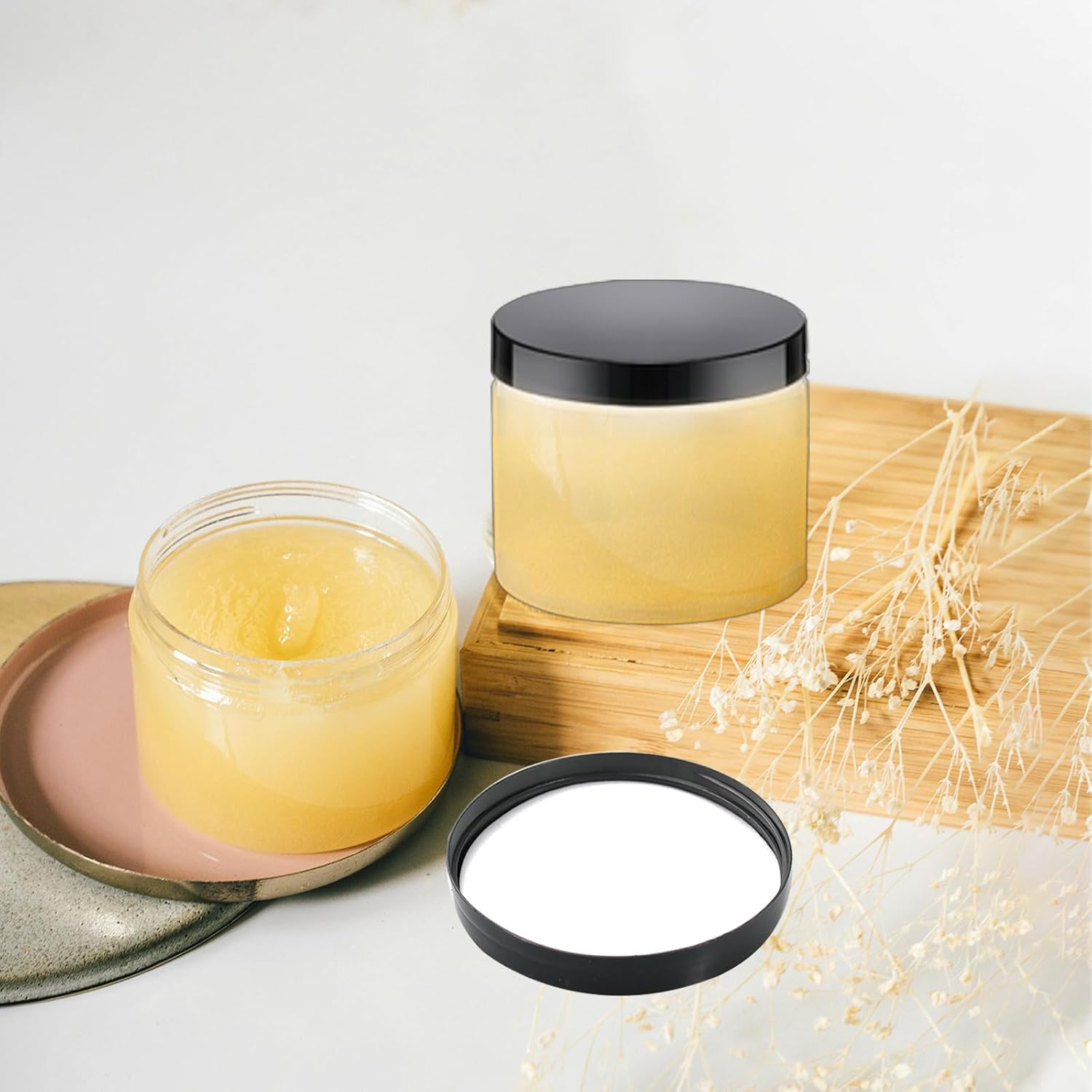 170 Pcs 2 oz Plastic Container Jars with Lids, Empty Round Cosmetic Jars with 5 Labels 3 Facial Mask Spoons, for Lotion, Cream, Makeup, Eye Shadow, Rhinestone, Samples, Travel Storage(Black)