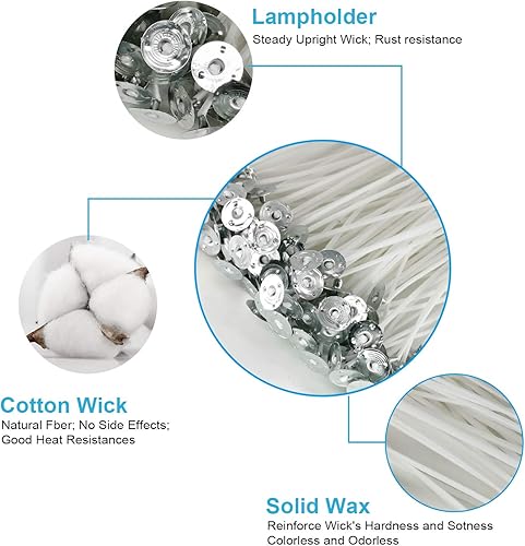 Miniatura 6 de Mechas para velas, 100 mechas de algodón de 6 pulgadas con 30 calcomanías y 10 herramientas de centrado, kit completo de suministros para