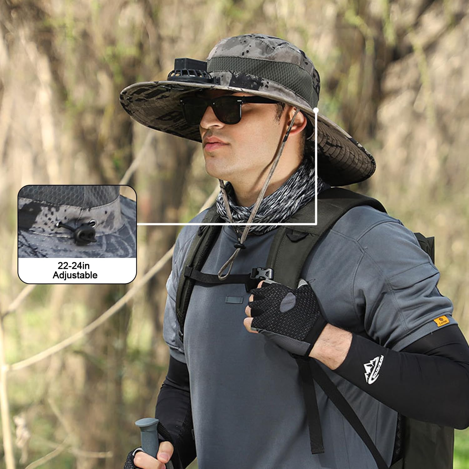 Wide Brim Solar Fan Outdoor Fishing Hat-Solar & USB, Men Sun Hat with 2 Solar Fan Fishing Hats, Solar Fan Hat UPF 50+