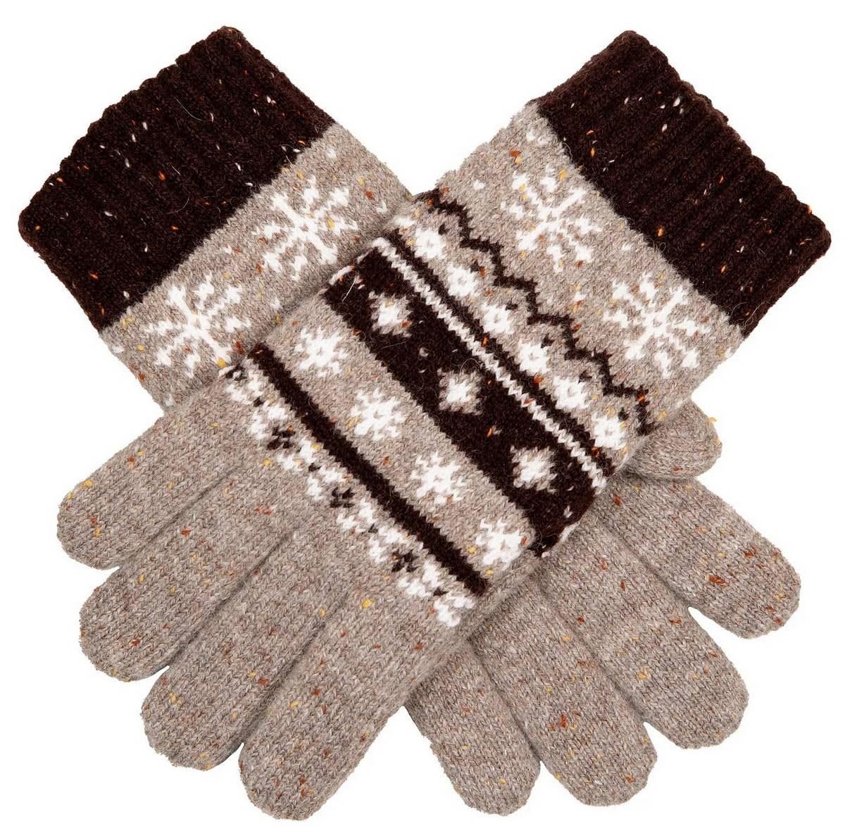 Dents Women's Beige Fair Isle Jacquard Design Knitted Gloves - Oatmeal