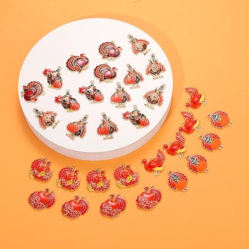 Miniatura 6 de NVENF 32 dijes de otoño para hacer joyas, dijes esmaltados de Acción de Gracias, calabaza, pavo, hoja de arce, colgantes para manualidades,