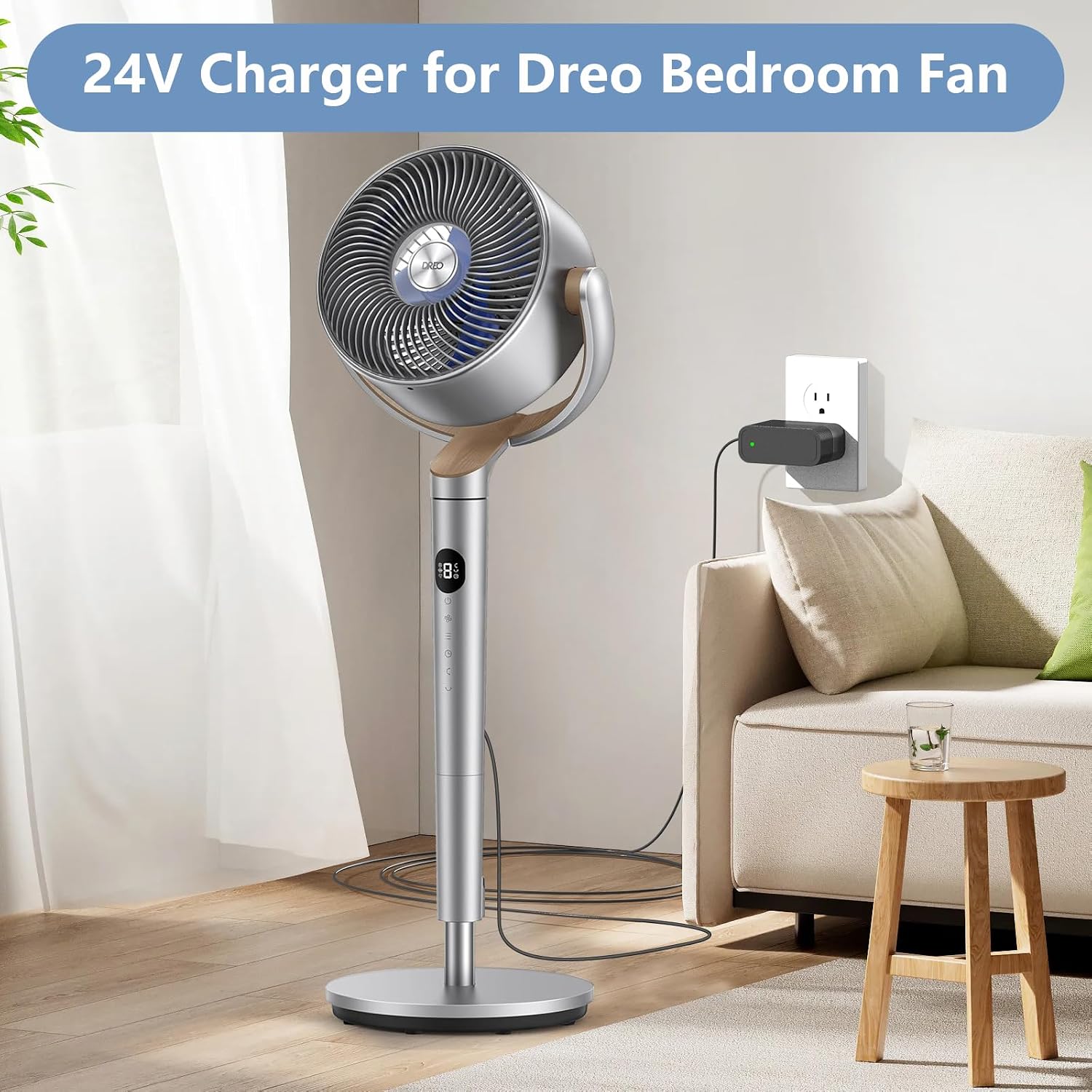 24V 1A Charger for Dreo Fan Replacement for Dreo PolyFan 502, 508S, 704S, 513S Bedroom Fan Charger Adapter