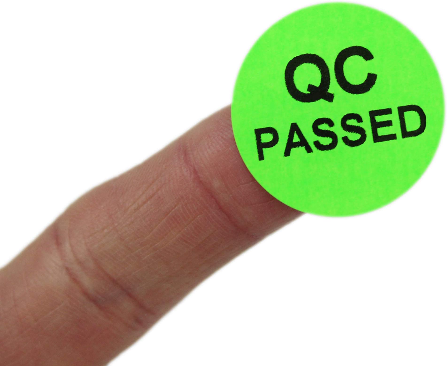 25mm Diameter Florescent Green Passed QC Check Labels. 1000 Labels per roll.