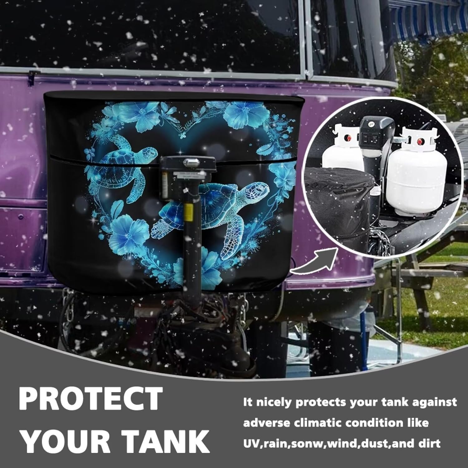 Blue Sea Turtle Travel Trailer Propane Tank Cover Waterproof Propane Gas Tank Cover Sun Protection with Zipper Four Seasons General