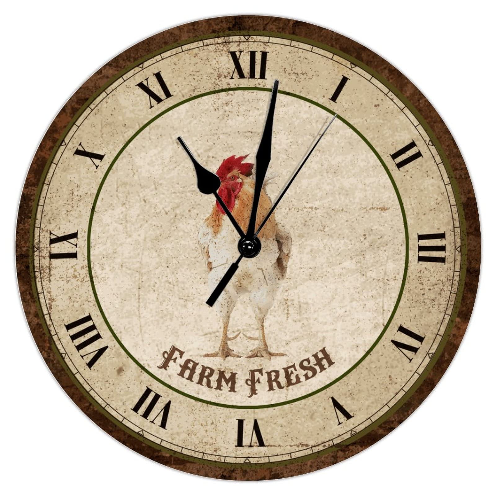 Horloge murale coq noir en bois vintage avec mécanisme à quartz silencieux pour salon