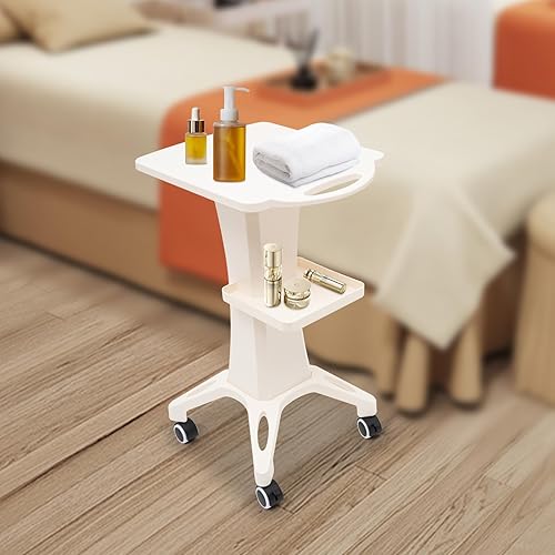 Miniatura 10 de Carrito de salón  Carrito móvil de aluminio con ruedas médicas para cavitación ultrasónica, máquina de RF, estante de spa de manicura (blanco (con