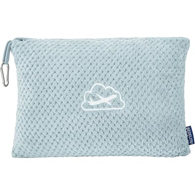 BEDELITE Travel Blanket with Bag, Ultra-Soft Jacquard Fleece Blanket with Luggage Sleeve & Backpack Clip, Airplane Blanket Travel Essentials, Blue