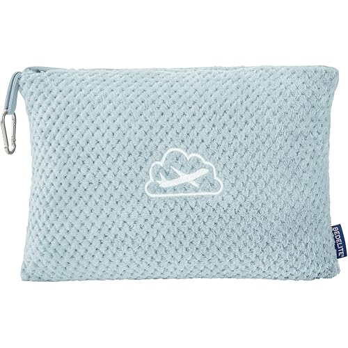 BEDELITE Travel Blanket with Bag, Ultra-Soft Jacquard Fleece Blanket with Luggage Sleeve & Backpack Clip, Airplane Blanket Travel Essentials, Blue