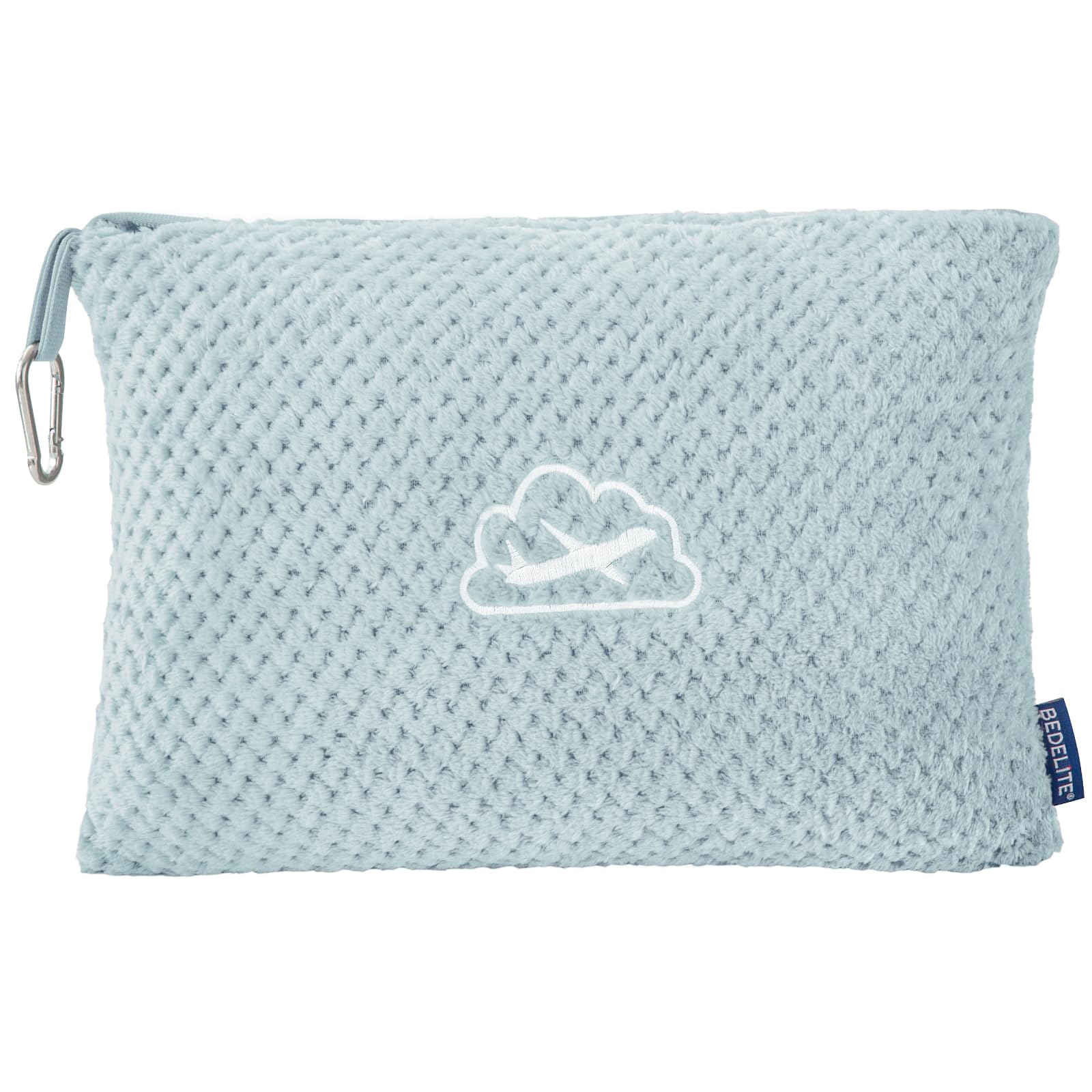 BEDELITE Travel Blanket with Bag, Ultra-Soft Jacquard Fleece Blanket with Luggage Sleeve & Backpack Clip, Airplane Blanket Travel Essentials, BlueOEKO-TEX STANDARD 100