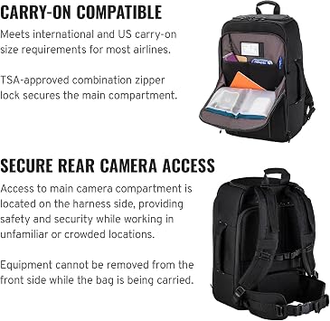 Tenba Roadie Carry-on Compatible Backpack 22 for DSLR and Mirrorless Cameras and Lenses Plus a 17-inch Laptop Black (638-722)