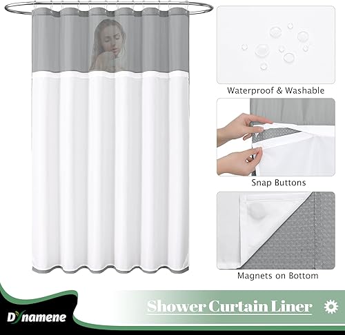 Vista 318 de Dynamene Cortina de ducha larga de tela negra – Cortinas de ducha de tela alta y resistente con textura de gofre, juego de cortina de baño de lujo
