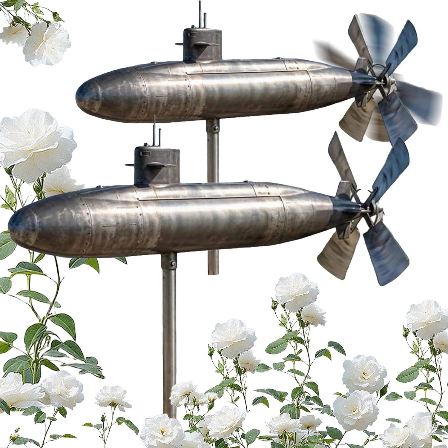 2PCS Submarine Wind Spinner for Yard and Garden, Smooth Spinnings Outdoor Wind Sculpture, 2026 New 3D Nautical Metal Spinner with Rotating Blades for Patio Lawn Decor