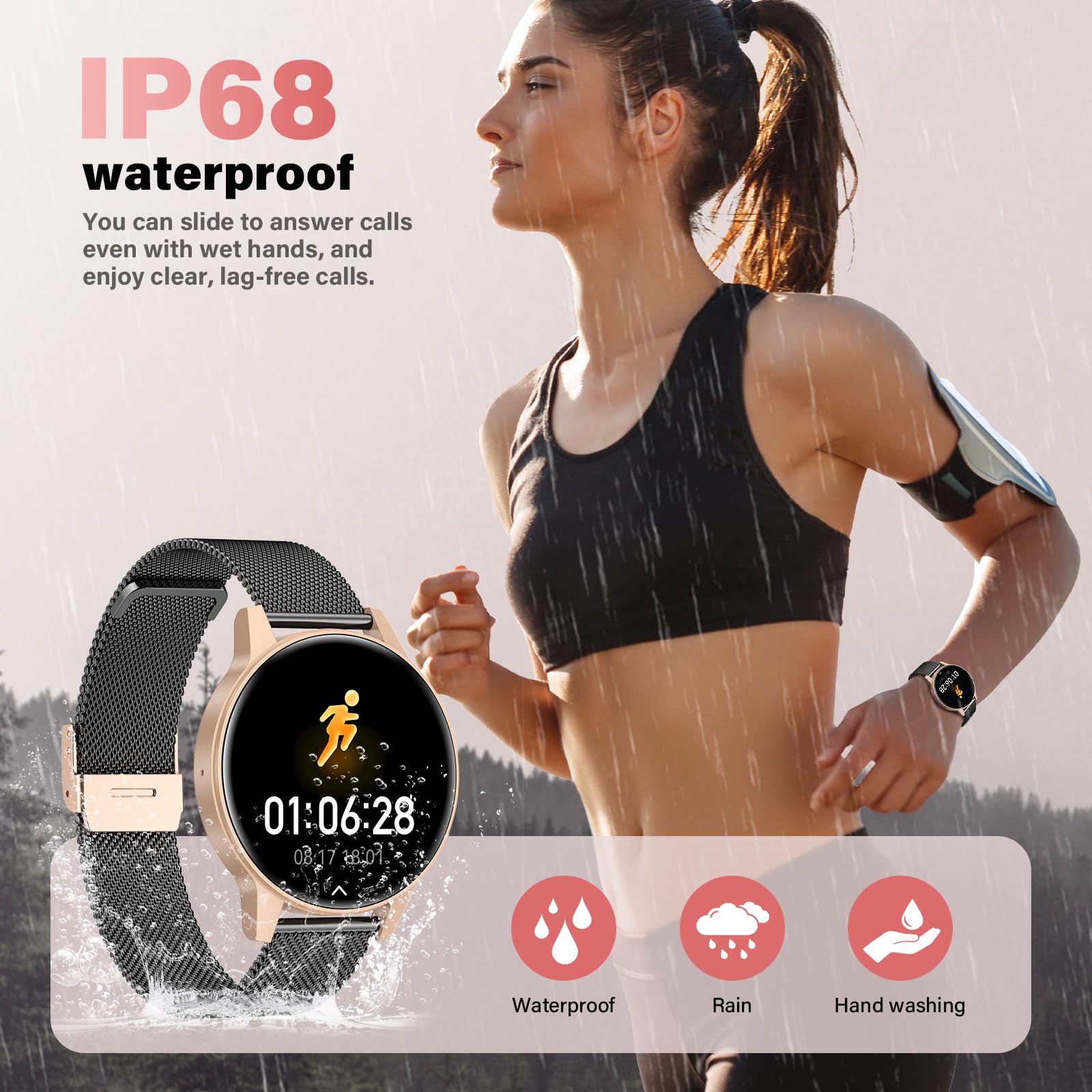 SLOKSFil Reloj Inteligente Mujer, 1.27" TFT con Llamadas Bluetooth Smartwatch Mujer, Ciclo Femenino, 24H Pulsometro, Monitor de sueño, 100+ Deportes, IP68 Waterproof, para Android/iOS (Negro Oro)