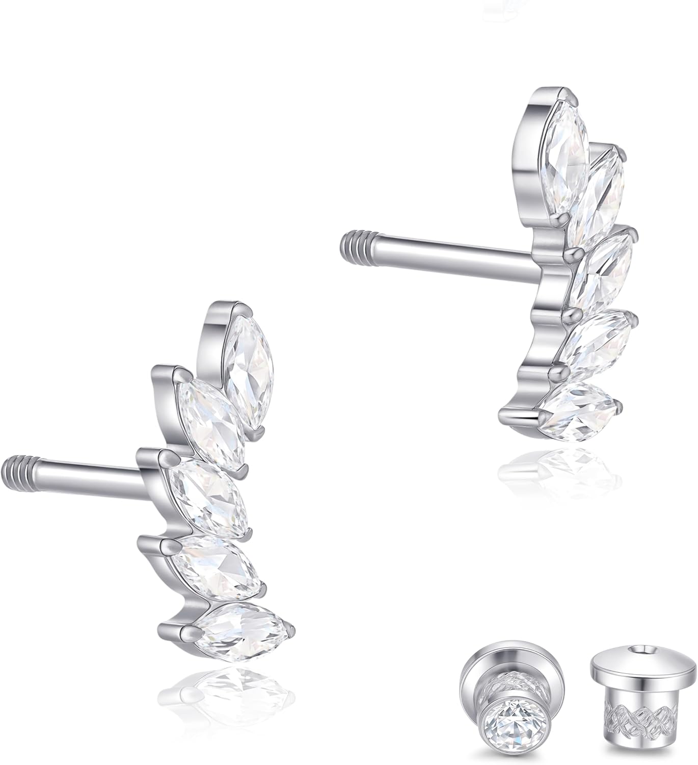 Limerencia Hypoallergenic Titanium Screw Back Earrings Implant Grade Cubic Zirconia G23 20G Ear Crawler Studs Earrings for Sensitive Ear Cartilage Jewelry