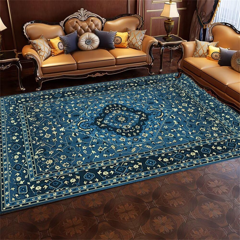 Tapis enfant bleu 150x200cm grand tapis de salon rétro