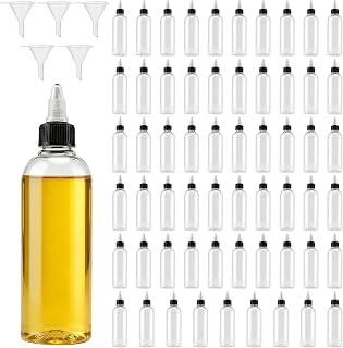 KEILEOHO 60 Pack 5oz Plastic Squeeze Bottles with Funnels, 150ml Clear Empty Condiment Dispensing Bottles with Twist Top Caps for Sauce, Oil, Crafts and Kitchen Use