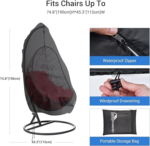 Miniatura 2 de Mrrihand Funda para silla de columpio de patio, fundas impermeables para silla de huevo para muebles de exterior, fundas para silla de huevo al aire