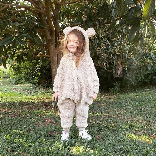 Macacão Bebe Pelúcia Capuz Infantil Roupa Frio Inverno Menino Menina (M (6-9 Meses), Marrom-Claro)