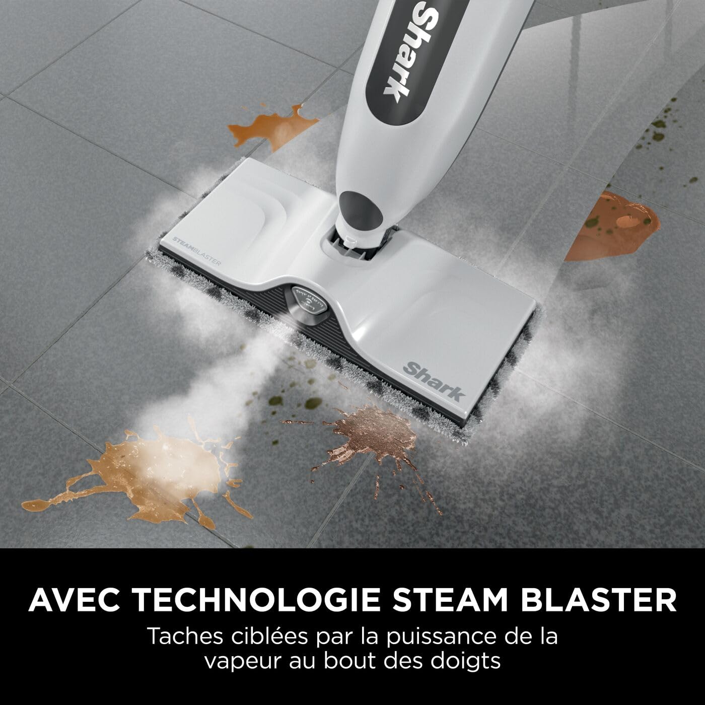 Shark SteamSpot avec technologie Steam Blaster pour sols durs, Balai vapeur léger, Sans produit chimique, Réservoir d’eau amovible, 2 tampons Dirt Grip lavables en machine, Blanc et Cuivre S2001EU