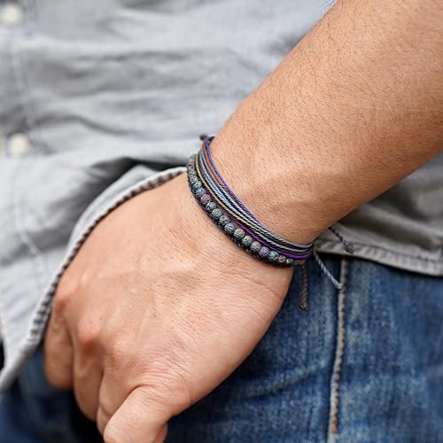 Miniatura 184 de Handmade Natural Stone Beaded Healing Bracelet Gift for Men Adjustable Rope String Bracelet (picasso jasper, Adjustable)