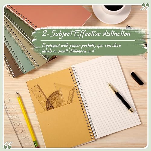 Miniatura 4 de Teling 12 cuadernos en espiral pequeños de 2 materias con rayas universitarias de 9-12 x 6 pulgadas, 100 hojas de colores surtidos, línea fácil de