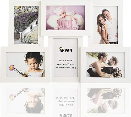 ARPAN CL-2321WT6 Collage Múltiples Marcos de fotos para 6 fotos en 4 x 6 pulgadas, marco de montaje en pared MDF (blanco) disponible en Yaxa Guatemala