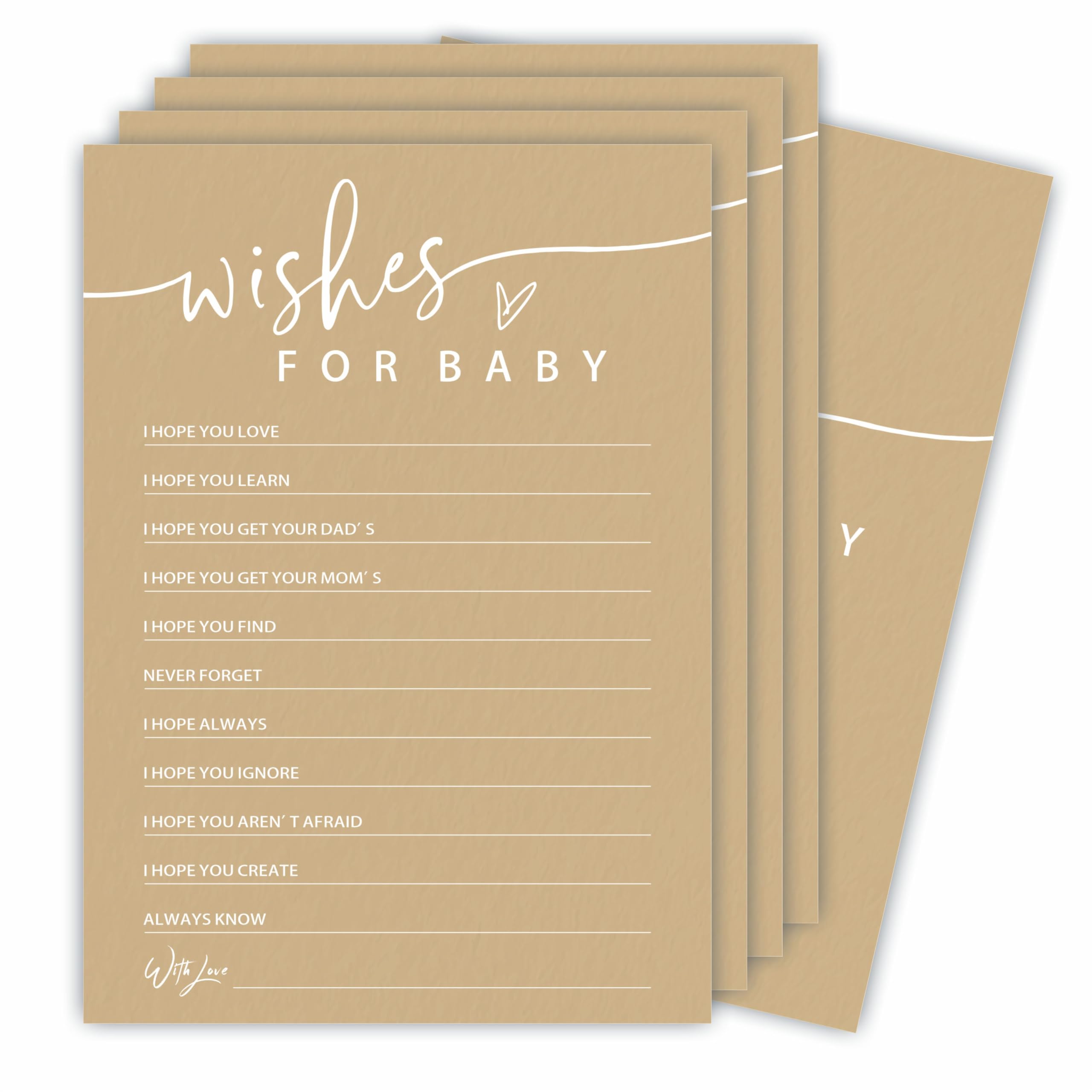 Wishes For Baby - Baby Shower Game Set - Minimalism Brown - 30 Double-Sided Fill In Style Game Cards, Gender Reveal, Baby Announcement, Party Favor &