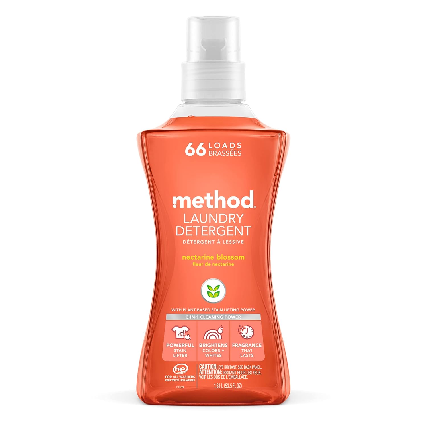Method Laundry Detergent, Nectarine Blossom, 53.5 Ounces, 66 Loads, 1 pack, Packaging May Vary