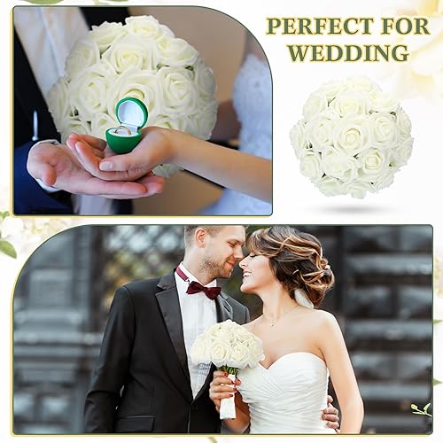 Miniatura 4 de Tigeen Paquete de 200 rosas artificiales de espuma con tallos, rosas artificiales de aspecto real, a granel para ramos de boda, centros de mesa de