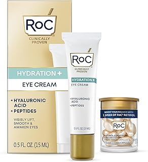 RoC Multi Correxion Hyaluronic Acid Anti Aging Under Eye Cream for Puffiness & Dark Circles (.5 OZ) + RoC Retinol Capsules (7 CT), Skin Care Routine, Fragrance & Paraben Free for Women and Men